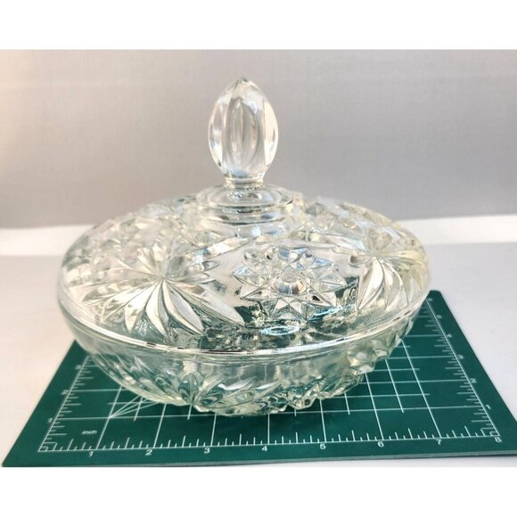 Vintage Crystal Glass Candy Dish With Lid Star Of David Fan Pattern Anchor Hocki - Picture 4 of 7